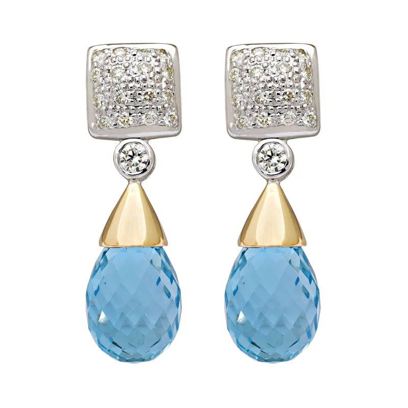 vintage drop earrings -Earrings-Blue Topaz and Diamond