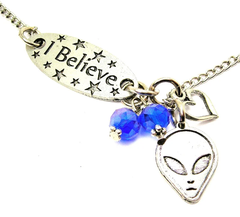 fashion necklaces for women -I Believe And Alien Face Lariat Necklace