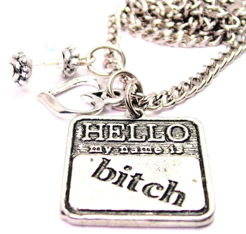 gemstone pendant necklaces for women -Hello My Name Is Bitch Necklace with Small Heart