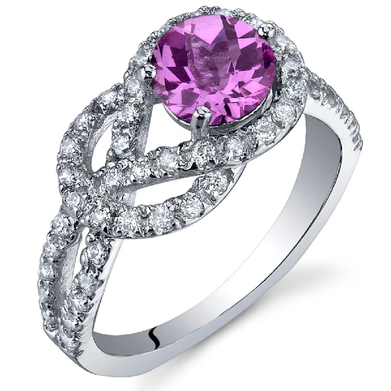 oval rings for women -Sterling Silver 1 ct Created Pink Sapphire Birthstone Ring