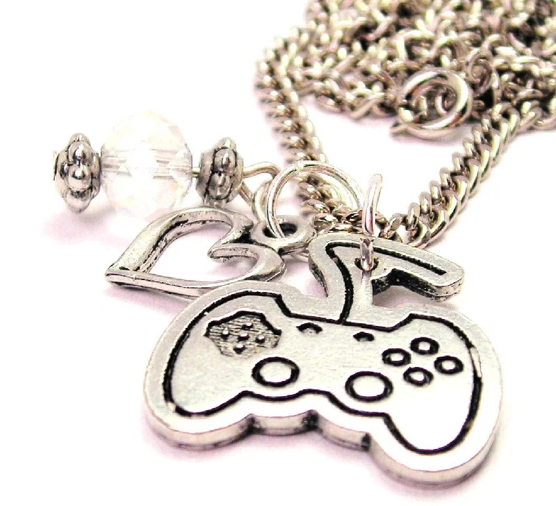 delicate necklaces for women -Modern Video Game Controller Necklace with Small Heart