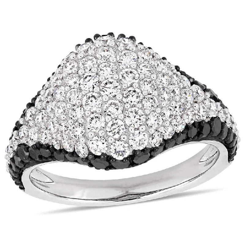 mixed metal rings for women -Miadora 14k White Gold with Black Rhodium 2-1/10ct TDW Black & White Diamond Cluster Ring