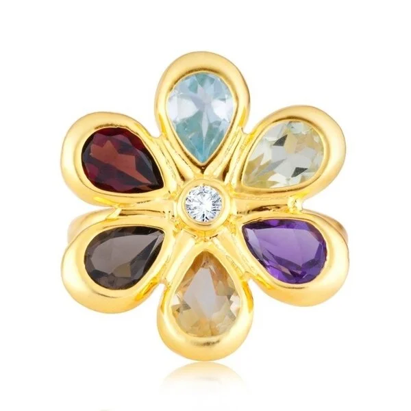 personalized rings for women -SS with Natural Multi Gemstone & White Topaz Flower Ring