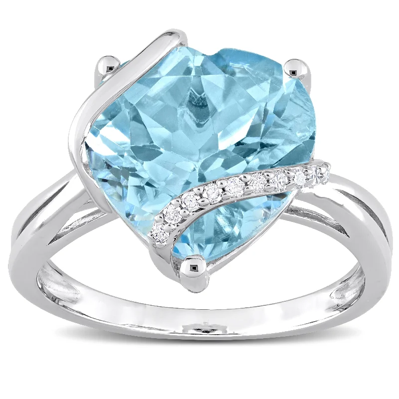 fashion engagement rings -Miadora Heart-cut Sky Blue Topaz & Diamond Accent Swirl Cocktail Ring in Sterling Silver