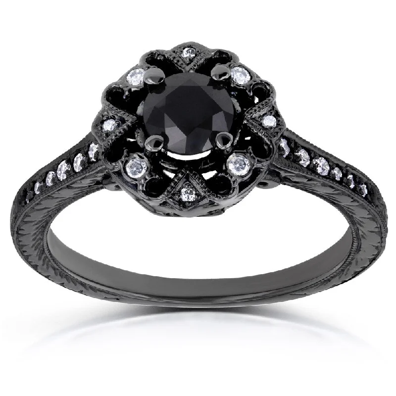 minimalist rings for women -Annello by Kobelli 14k Black Gold 3/5ct TDW Diamond Antique Ring