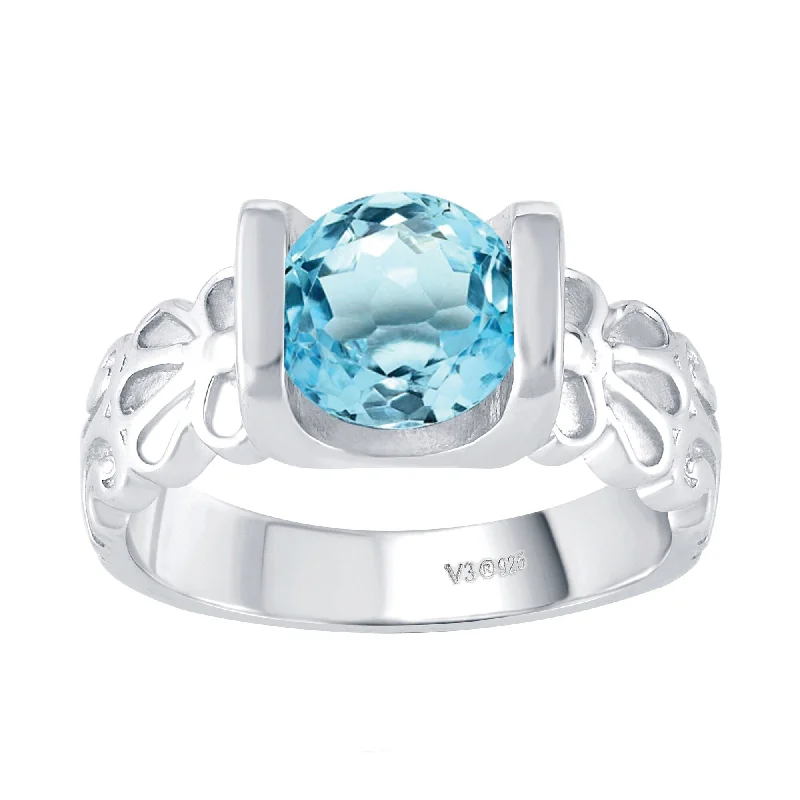 halo engagement rings -Sterling Silver with Sky Blue Topaz Solitaire Ring