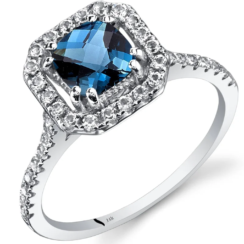 adjustable rings for women -14k White Gold 1.38ct London Blue Topaz and White Topaz Ring