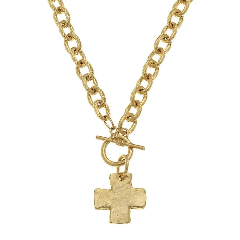 layered necklaces for women -Hand Cast Gold Cross Toggle Necklace