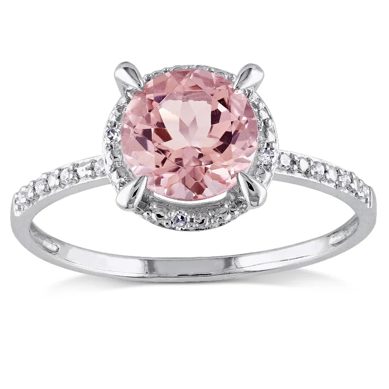 fashion engagement rings -Miadora 10k White Gold Morganite and Diamond Accent Halo Ring