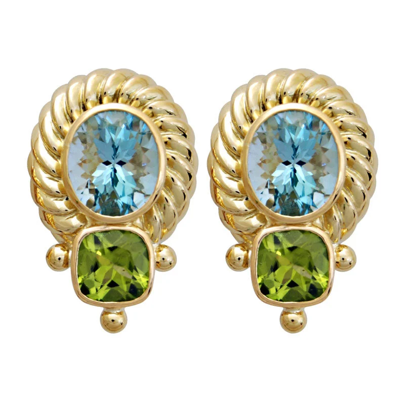 unique earrings for women -Earrings-Blue Topaz and Peridot