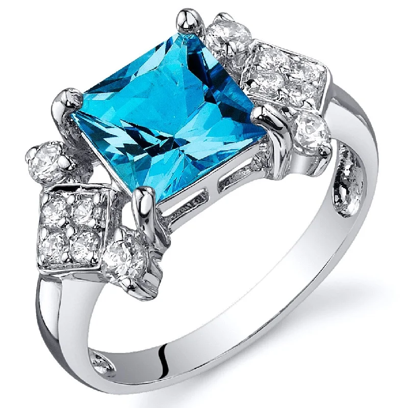 modern wedding rings for women -Sterling Silver 2 ct Swiss Blue Topaz Birthstone Ring