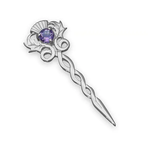 Sterling Silver or Gold Kilt Pin - Amethyst, Citrine or Smoky Quartz CB36