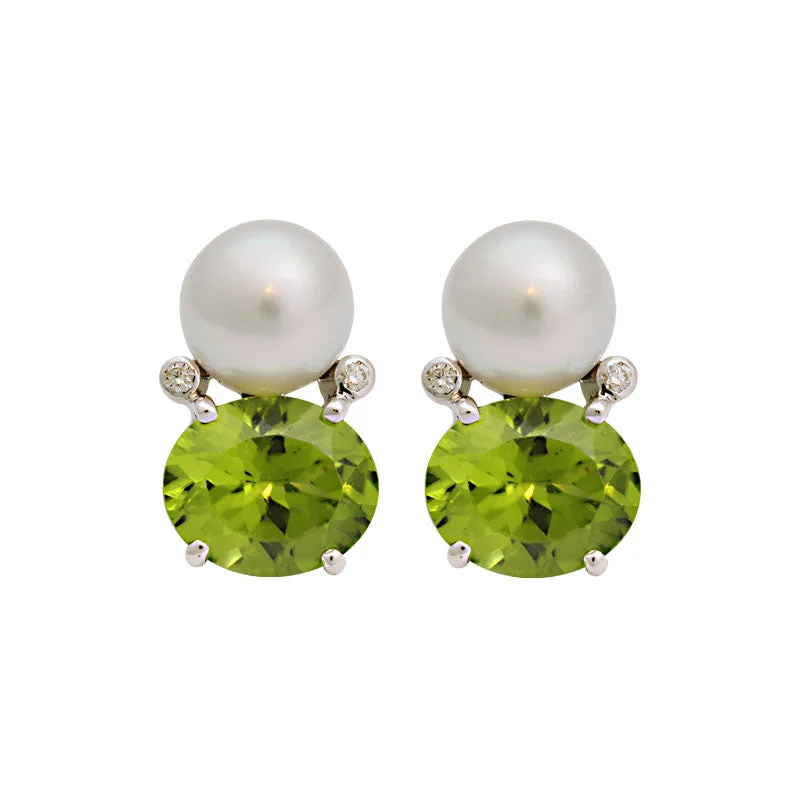 zirconia earrings for women -Earrings-Peridot, South Sea Pearl and Diamond