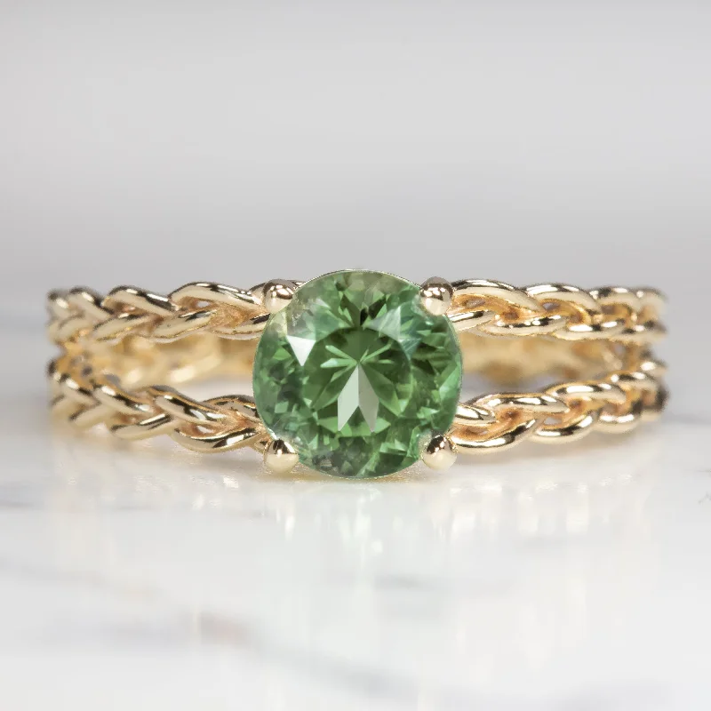 fashion gemstone rings for women -GREEN TOURMALINE 14K YELLOW GOLD RING EXCELLENT CUT BRAID SPLIT SHANK COCKTAIL