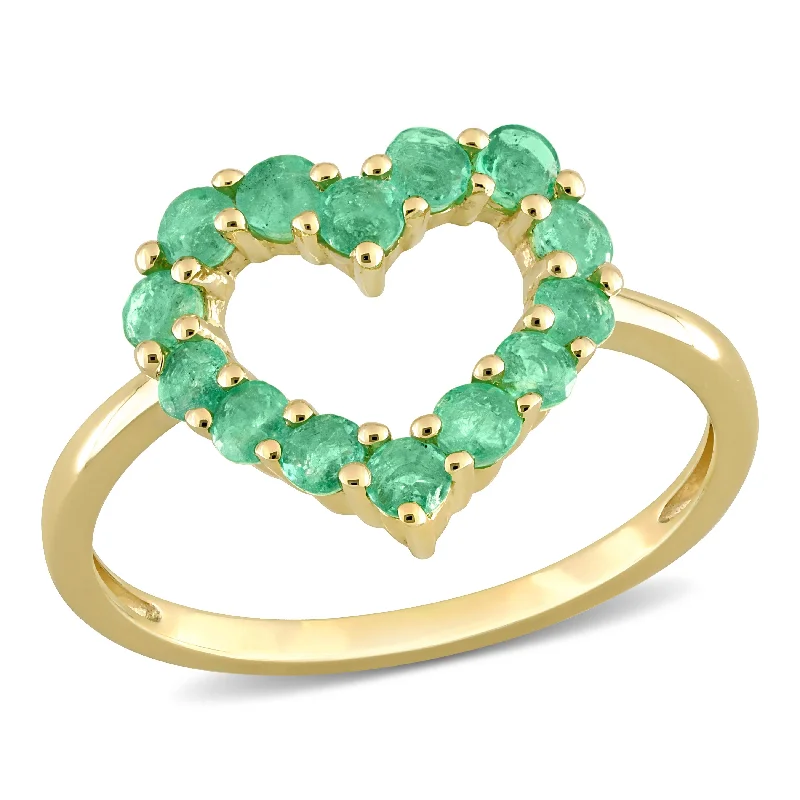 birthstone rings for women -Miadora 3/4ct TGW Emerald Heart Ring in 10k Yellow Gold