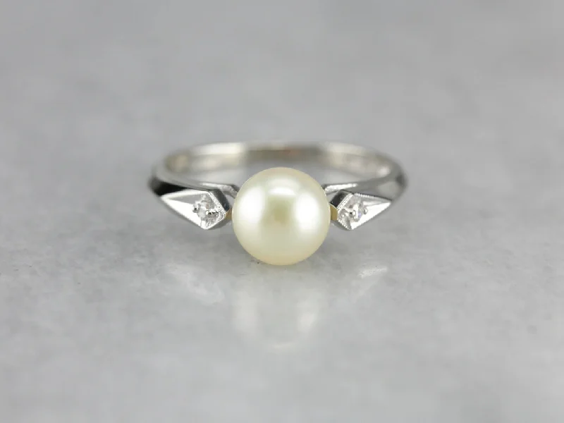 unique engagement rings for women -Pearl Solitaire White Gold Ring