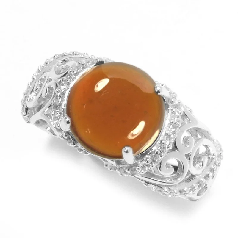 engagement rings for women -Sterling Silver Hessonite Garnet and White Zircon Scrollwork Ring