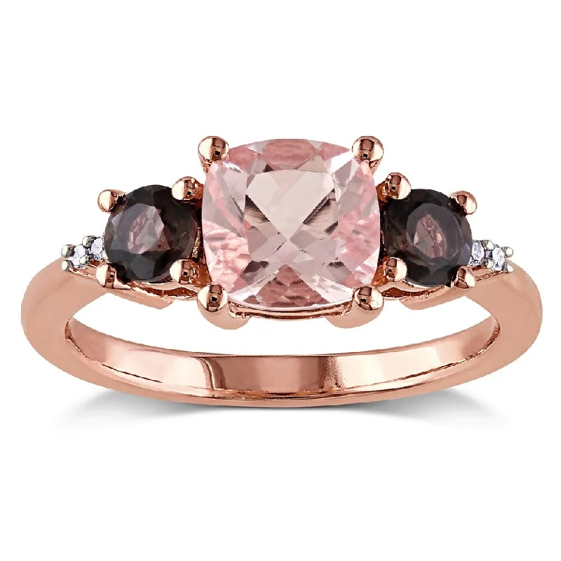 anniversary rings with gemstones -Miadora Rose-plated Silver Morganite Smoky Quartz Diamond Accent Ring