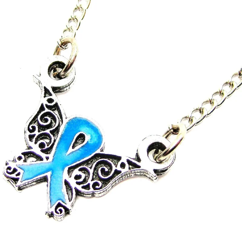 luxurious necklaces for women -Butterfly Filigree Awareness Ribbon Pick Your Color For Your Cause Single Charm Necklace