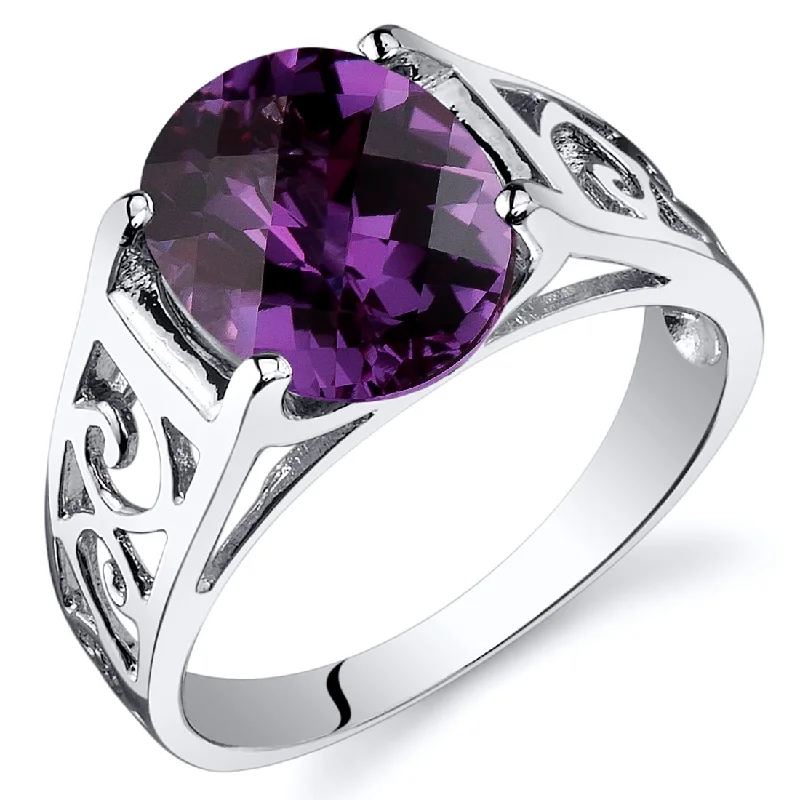 diamond wedding rings for women -Sterling Silver 3.5 ct Color-changing Alexandrite Solitaire Ring