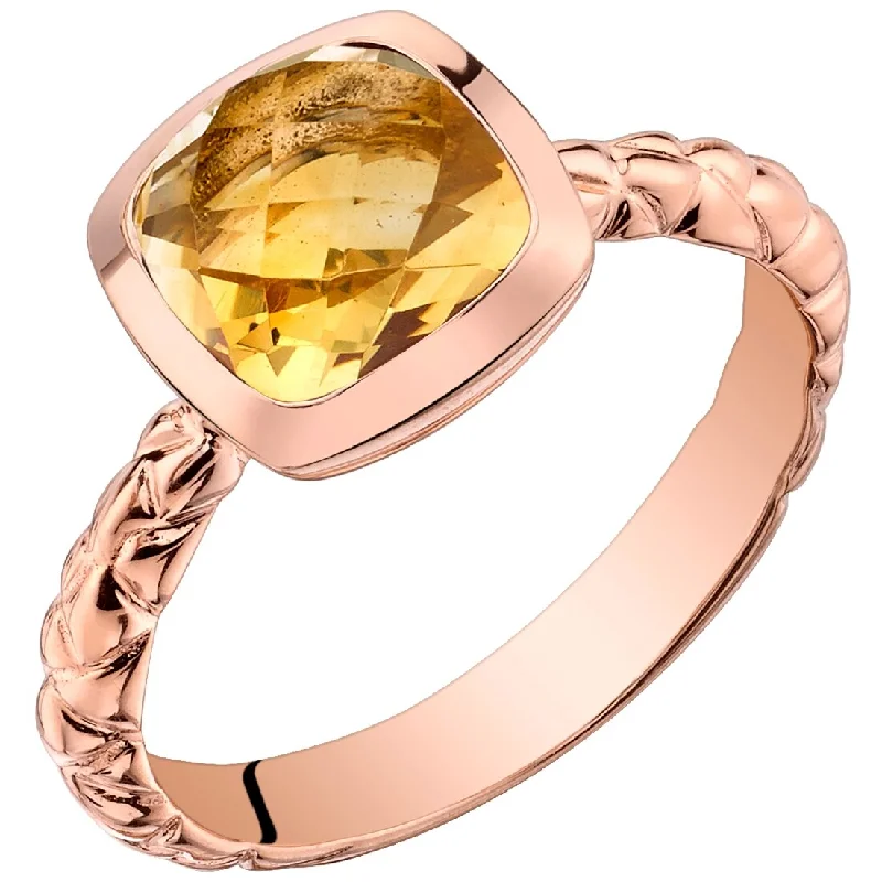 wedding set rings for women -14k Rose Gold 2ct Citrine Solitaire Birthstone Ring