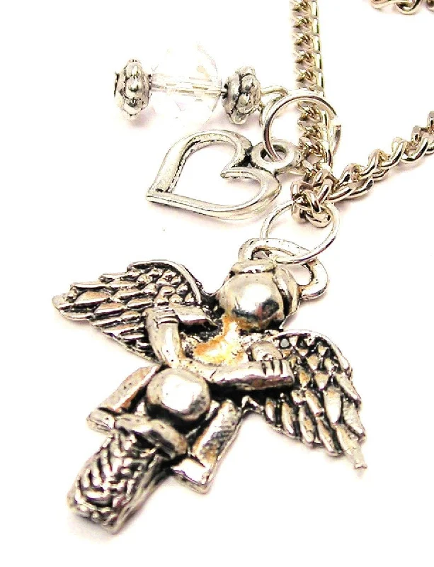 unique necklaces for women -Dirtbike Angel Heart And Crystal Necklace