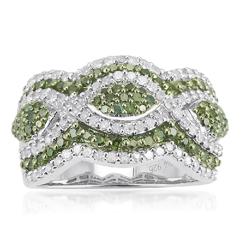 diamond wedding rings for women -Sterling Silver 1 1/4ct TDW Green and White Diamond Multi Row Ring