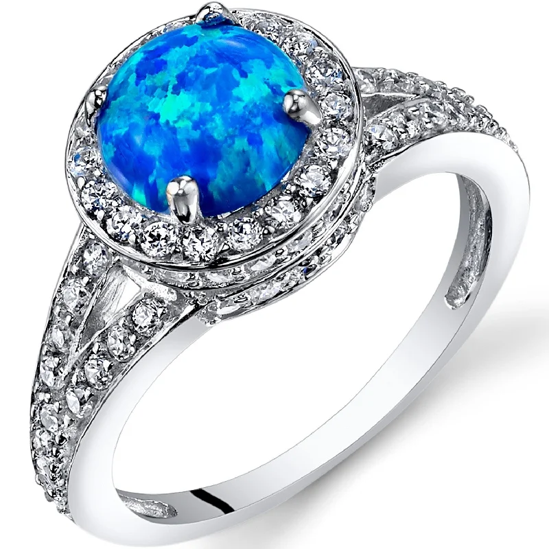 eternity rings with diamonds -Sterling Silver 1 ct Blue Opal Halo Ring