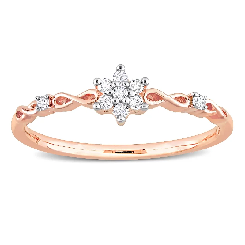 vintage solitaire rings -Miadora 1/10ct TDW Diamond Floral Promise Ring in Rose Plated Sterling Silver