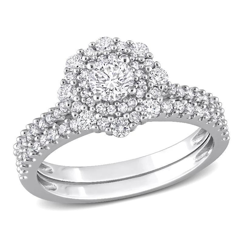 vintage rings for women -Miadora 1ct TDW Diamond Halo Bridal Ring Set in 14k White Gold