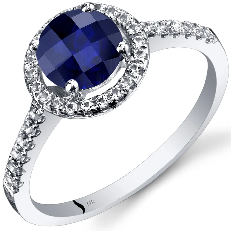 colored gemstone engagement rings -14k White Gold 1.84ct Created Blue Sapphire and White Topaz Ring