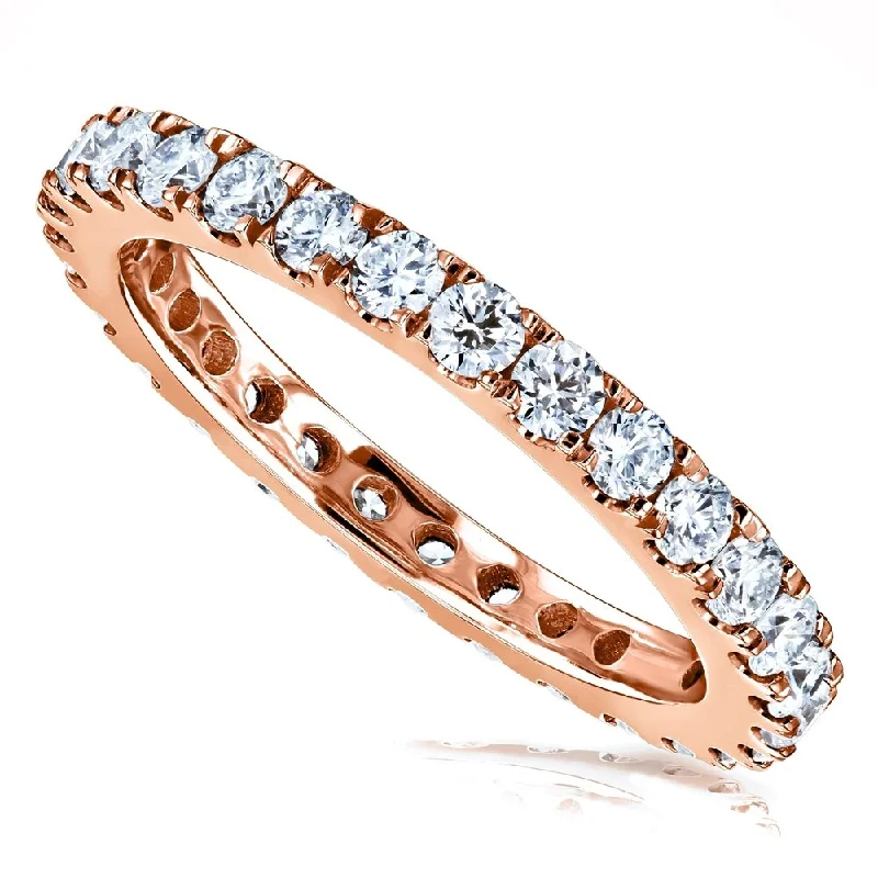 luxury fashion rings for women -Annello by Kobelli 1ct TDW Genuine Natural Diamond Eternity Wedding Ring - 14k Rose Gold