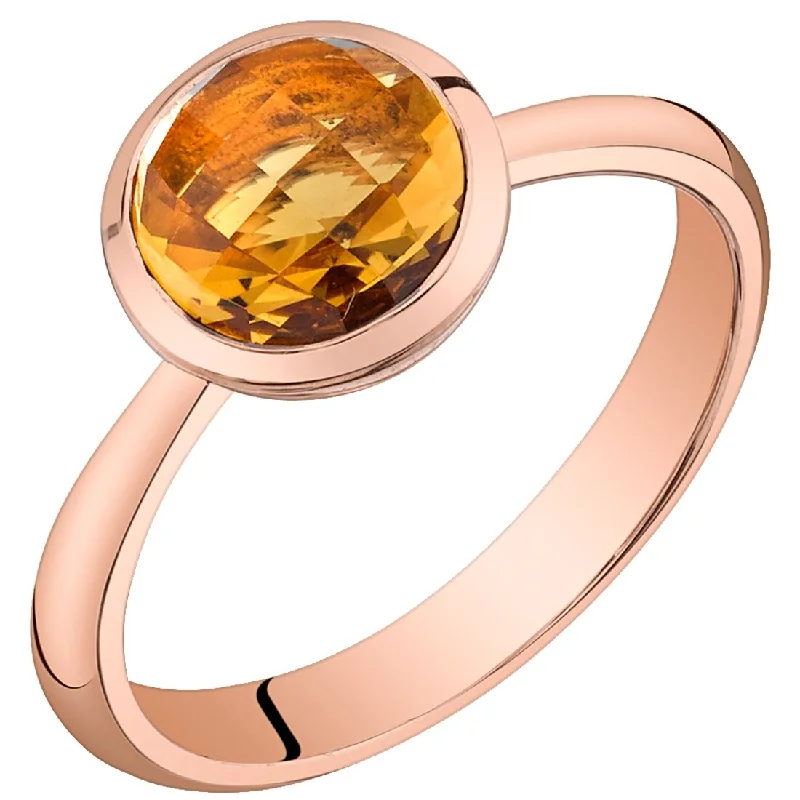 luxury rings for women -14k Rose Gold 1.5ct Citrine Solitaire Birthstone Ring