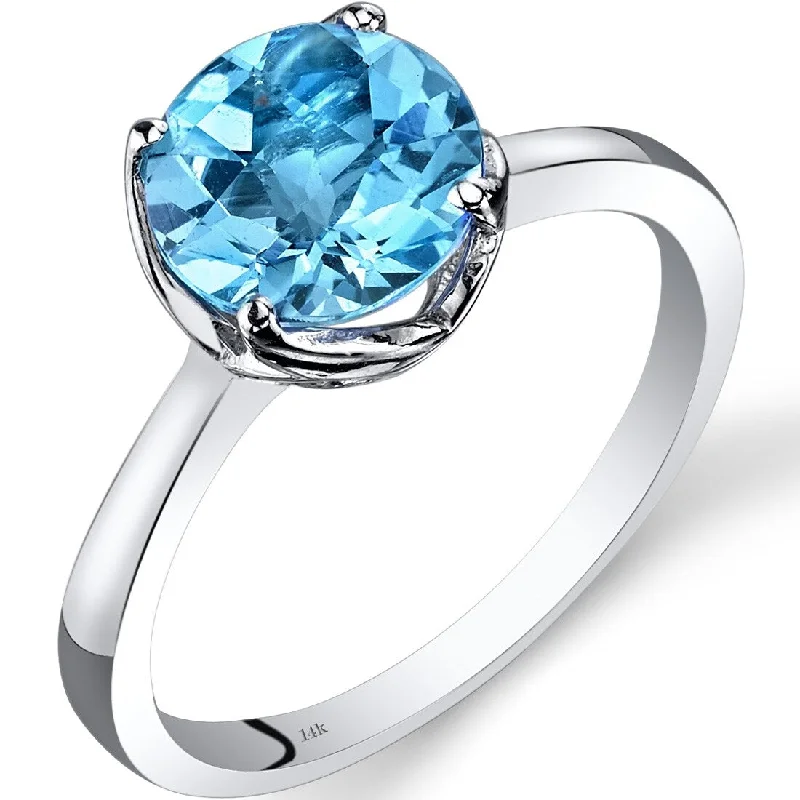 diamond rings for women -14k White Gold 2.25ct Swiss Blue Topaz Ring