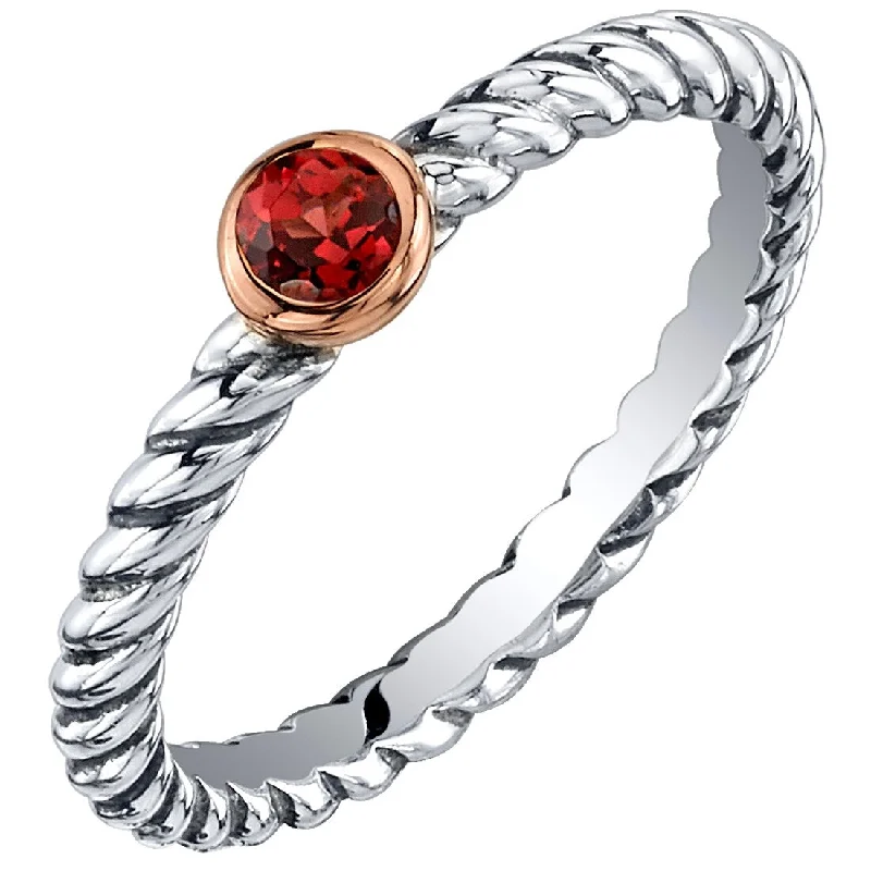 double band rings for women -Sterling Silver Garnet Cable Rope Stackable Ring