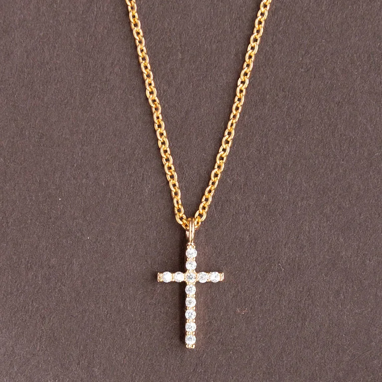 vintage necklaces for women -Cross Cubic Zirconia Charm Necklace Religion Spiritual