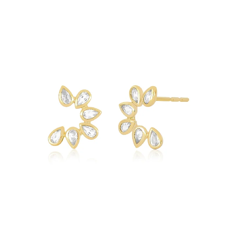 gold hoop earrings for women -Multi White Quartz Pear Stud Earrings