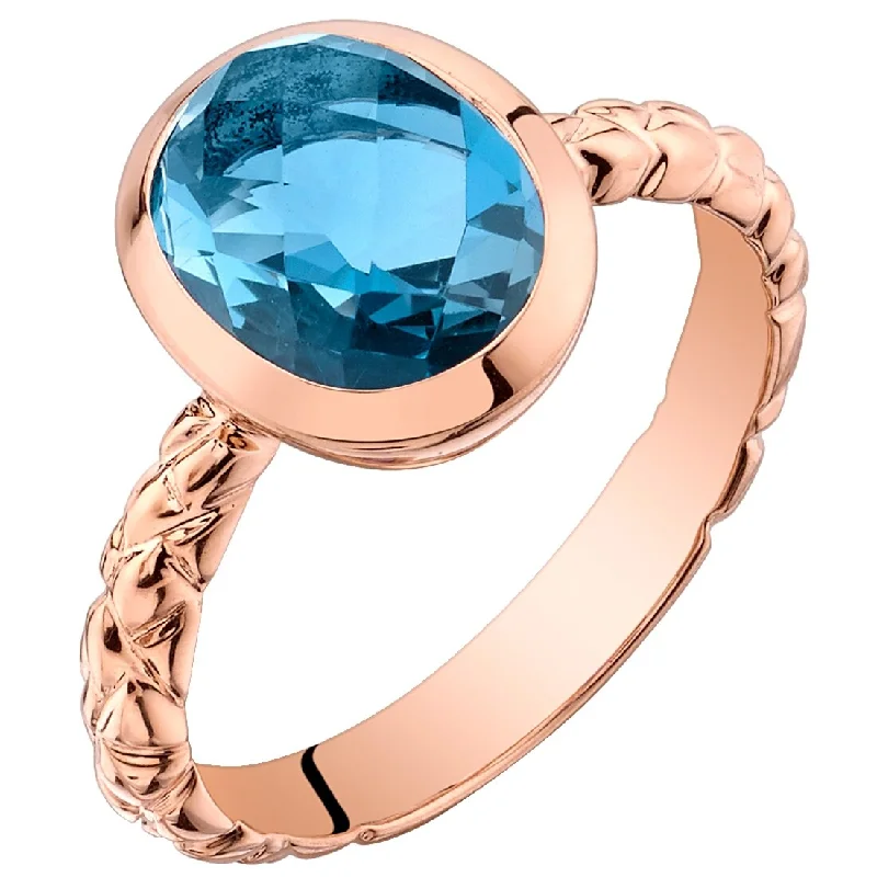 gold wedding bands for women -14k Rose Gold 2.5ct London Blue Topaz Ring