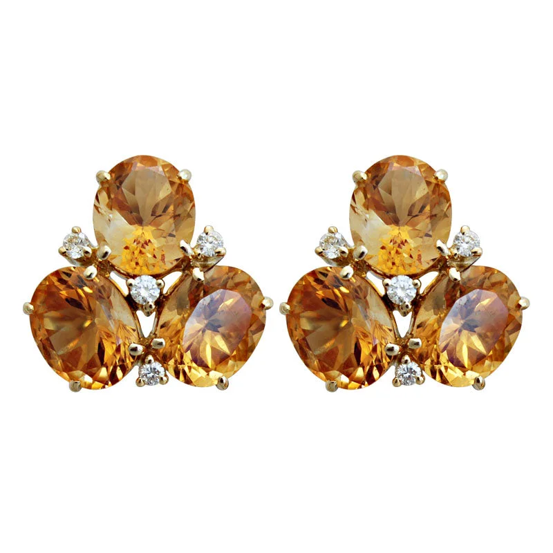 evening earrings for women -Earrings-Citrine and Diamond