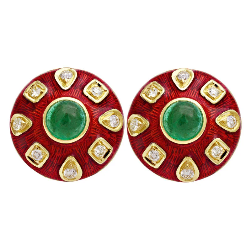 luxury diamond earrings for women -Earrings-Emerald and Diamond (Enamel)