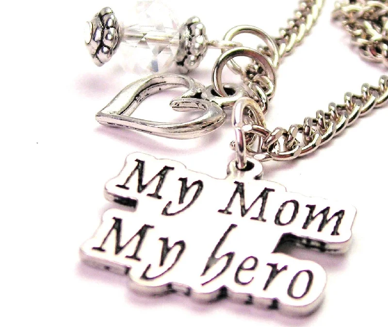 women's gold necklaces -My Mom My Hero Necklace with Small Heart