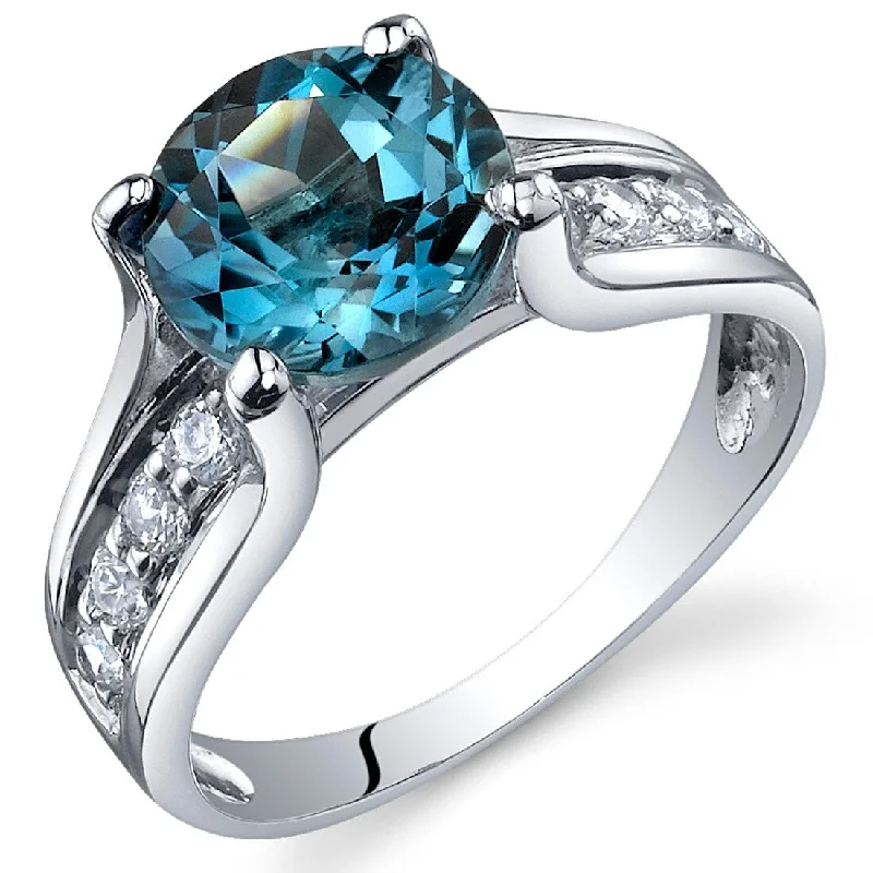 wedding set rings for women -Sterling Silver 2.25 ct London Blue Topaz Birthstone Ring