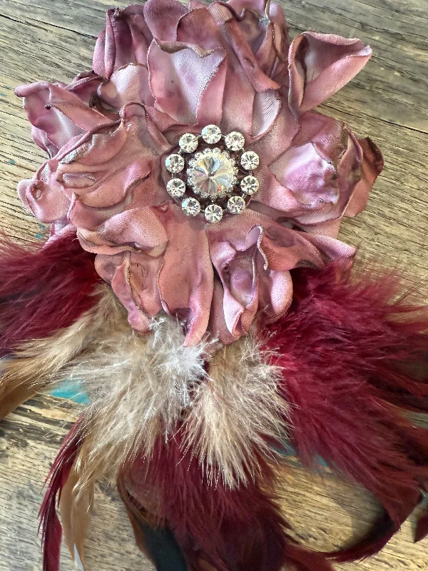 One of a Kind Flower Brooch w/Mauve Feathers