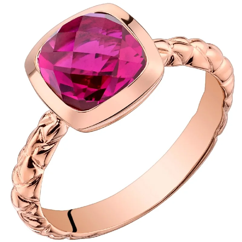 unique gemstone rings -14k Rose Gold 2.5ct Created Ruby Solitaire Ring