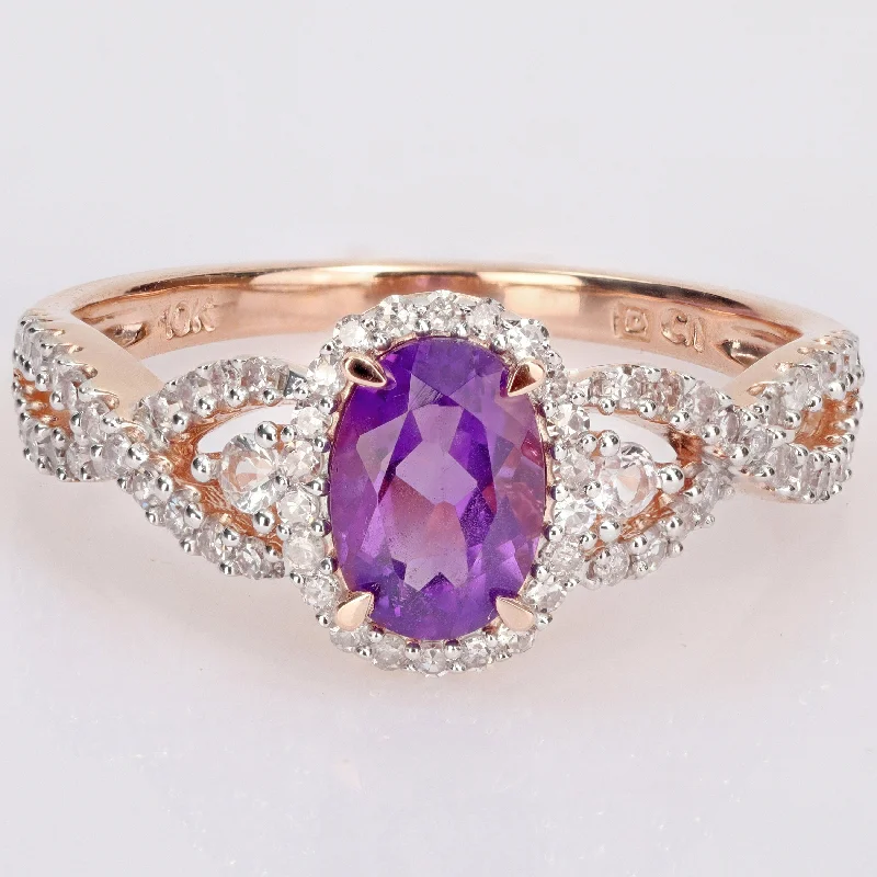 luxury rose gold rings -Miadora 10k Rose Gold Amethyst, White Sapphire and 1/3ct TDW Diamond Halo Infinity Ring