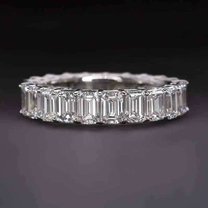 eternity rings with diamonds -4.8ct EMERALD CUT DIAMOND WEDDING BAND ETERNITY RING WHITE GOLD STACKING NATURAL