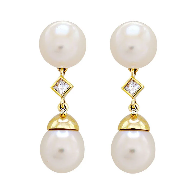 crystal stud earrings for women -Earrings-South Sea Pearl and Diamond