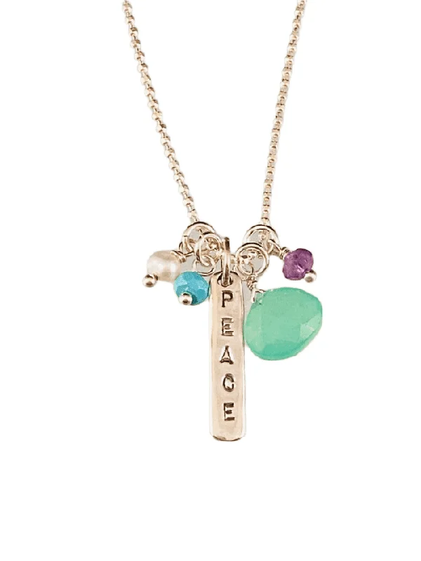 personalized zodiac necklaces -16" Peace Matchstick Gem Charm Necklace Turquoise Chrysoprase Amethyst & Pearl