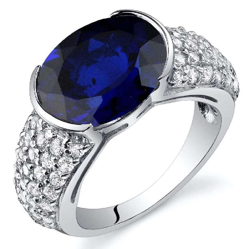 mixed metal rings for women -Sterling Silver 6.75 ct Created Sapphire Birthstone Ring