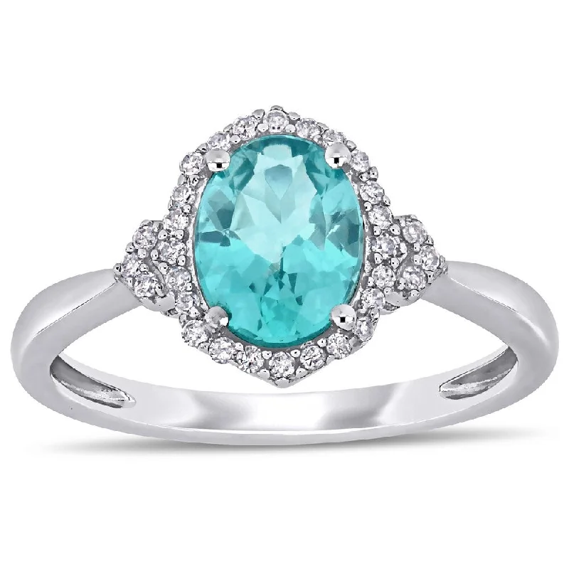 vintage engagement rings -Miadora 10k White Gold Apatite and 1/8ct TDW Diamond Halo Ring